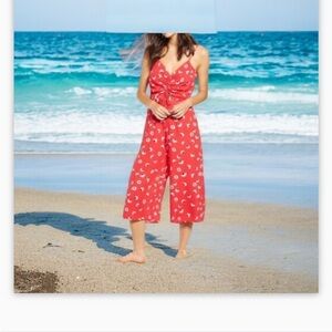 ROWA NWOT Red Floral
Cinch Front Wide Leg Jumpsuit--Red-Wht-Bk-SzS-NWOT-Stunning